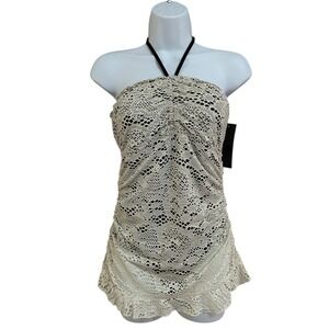 Elegant Cream Halter Swim Dress